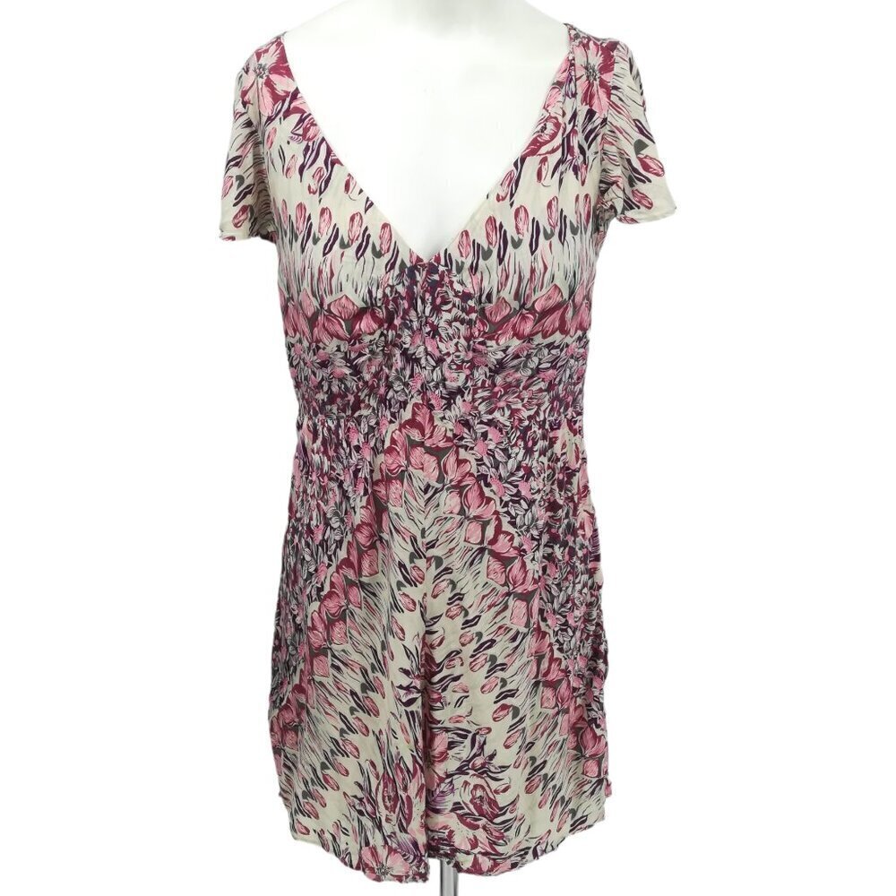 Free People Floral French Quarter Mini Dress Size 8 Flutter Sleeve Flowy Pink